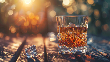 Fototapeta na wymiar Crystal glass with cognac on a wooden background