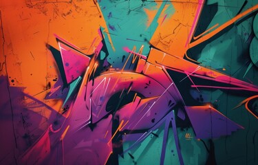 Vibrant orange purple and blue graffiti art on display, world art day artwork