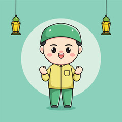 Cute Muslim child character with grasping fingers