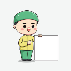 Muslim boy character with a board for text