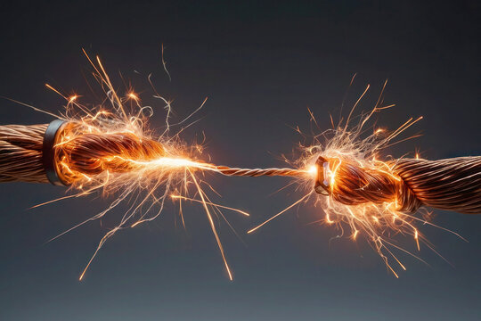 Advertising image, banner for electronics repair. Sparkling braided metal copper wire on a gray background.