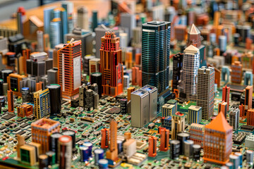 motherboard components in 3D to create a cityscape