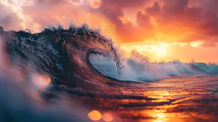 Foto op Canvas beautiful ocean  waves on sunset  © EvhKorn