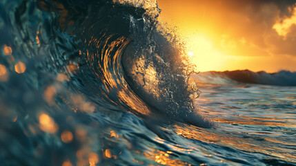 beautiful ocean  waves on sunset 