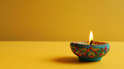 Decorative Diwali lamp on yellow background Diwa