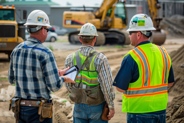 leadership and teamwork of a foreman, industry project manager, and engineer as they collaborate on-site, overseeing operations and ensuring adherence to timelines and standards, p