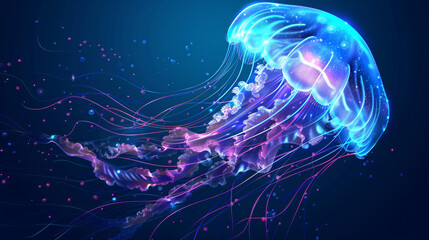 Detailed transparent jellyfish with blue glow. - Powered by Adobe