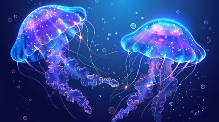 Detailed transparent jellyfish with blue glow. - Powered by Adobe