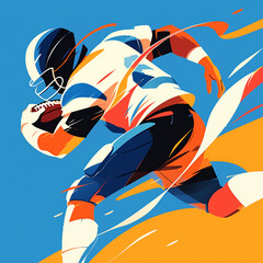 Dynamic American Football Player Dashing with Ball in Vibrant Abstract Illustration