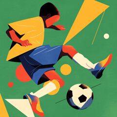 Dynamic Youth Soccer Player Kicking Ball in Action on Abstract Field illustration