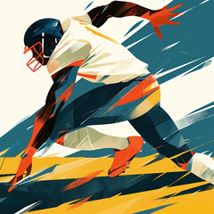 Dynamic American Football Player in Action During Game Time, Abstract Illustration