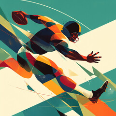 Dynamic American Football Player Sprinting with Ball in Abstract Geometric Style Illustration