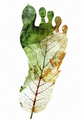 Obraz premium Generative AI, green watercolor ecology painted human carbon footprint with leaf veins