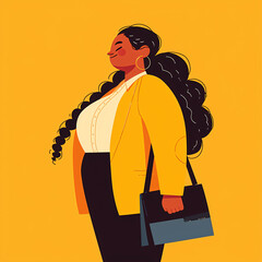 Confident Businesswoman Striding Forward with Joyful Expression in Vibrant Minimalist Illustration