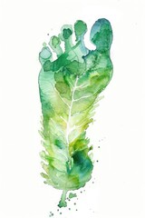Generative AI, green watercolor ecology painted human carbon footprint with leaf veins
