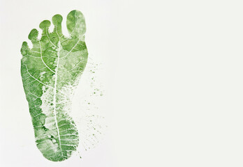 Generative AI, green watercolor ecology painted human carbon footprint with leaf veins - obrazy, fototapety, plakaty