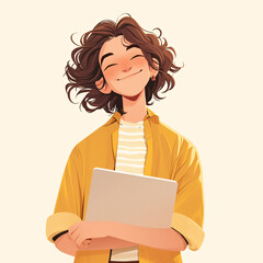 Smiling Freelancer with Laptop in Casual Style Illustration