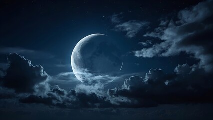 Beautiful moon in the sky with clouds, dreamy sky view.