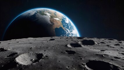 Planet earth view from the moon surface 