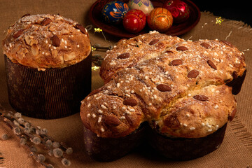 Colomba and Panettone cake is a traditional Italian Easter and Christmas dessert. Easter cake with...