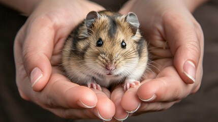 Dzungarian hamster in human hands as nice pet