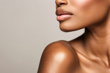 Graceful Profile of a african american Woman with Flawless Skin and Natural Makeup, Exuding Elegance and Simplicity