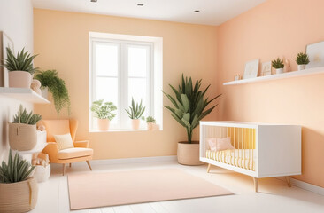 Fototapeta premium modern styled nursery in beige and peach colors
