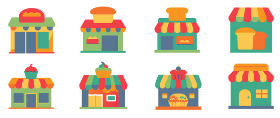 Set of flat bakery store vector illustration.