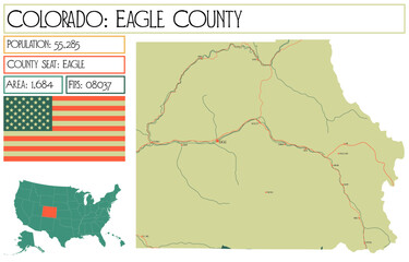 Large and detailed map of Eagle County in Colorado USA.