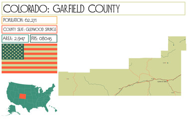 Large and detailed map of Garfield County in Colorado USA.