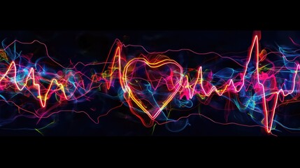 Colorful Neon Heartbeat with Love Sign in Abstract Art Style