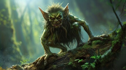 goblin character in the forest illustration. - obrazy, fototapety, plakaty