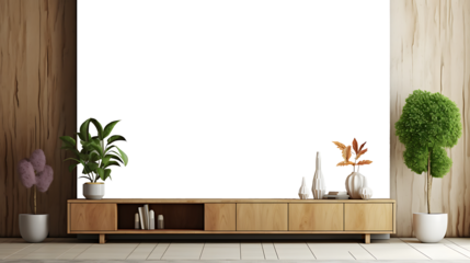 Mockup a cabinet TV wall mounted with decoration in living room and white wall