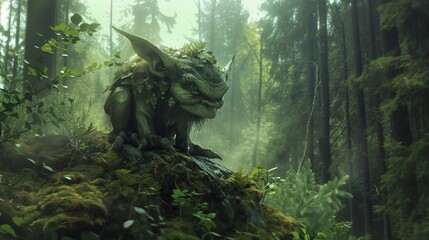 goblin character in the forest illustration. - obrazy, fototapety, plakaty