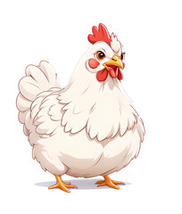 Chicken with white plumage. Drawing, illustration