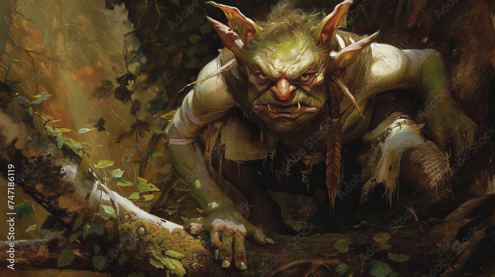 Wall mural goblin character in the forest illustration.