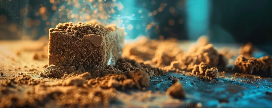 Hashish on the table with blurred background, close up photo, professional photo