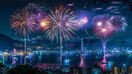 Fantastic fireworks festival in Atami  Izu Japan