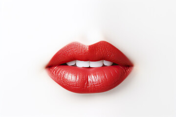 Bright red female lips isolated on a white background. Generated by artificial intelligence