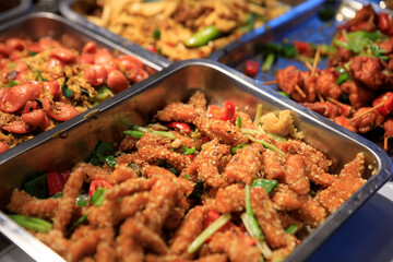 Colorful delicious buffet in Chinese restaurant