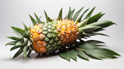 Fototapeta premium Pineapple on white background. Summer concept. Flat lay, top view, square