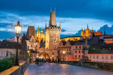 Printed roller blinds Charles bridge and old town in Prague, Czech Republic