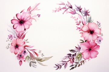 beautiful spring pastel floral wreath frame watercolor illustration. Wedding flowers or engagement party template copy space center. 