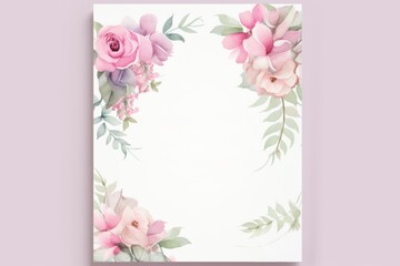 beautiful spring pastel floral wreath frame watercolor illustration. Wedding flowers or engagement party template copy space center. Painting class hobby. 