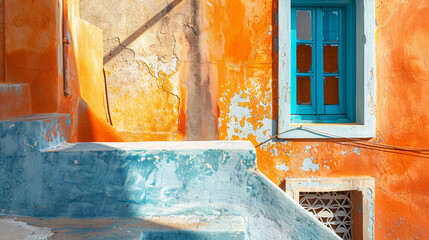 Fira village building details in Santorini Greec - obrazy, fototapety, plakaty