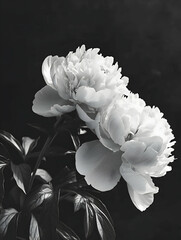 Black and white photo of flowers for interior design prints, minimalist wall art and photography