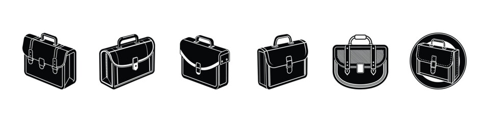 Set of suitcase icon, briefcase black and white icon, luggage symbol, Baggage, luggage line icon, Line icon suitcase  isolated on white background