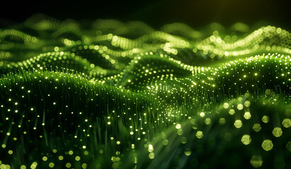 Green grass and plants in small drops of water