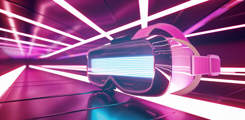 Virtual reality glasses on a pink neon background