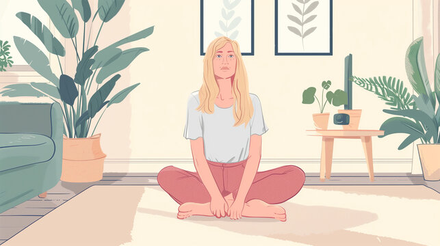 A painted young woman is doing yoga